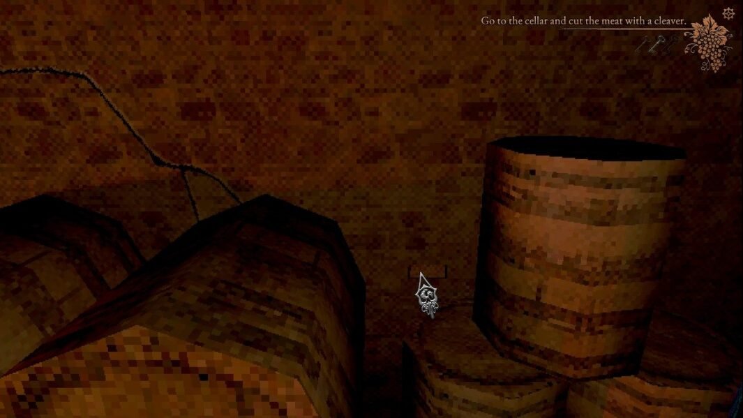 Cucina Stellata loose brick in cellar wall near large wooden kegs