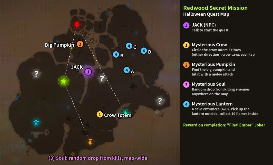 Far Far West map displaying the locations of all secret mission items