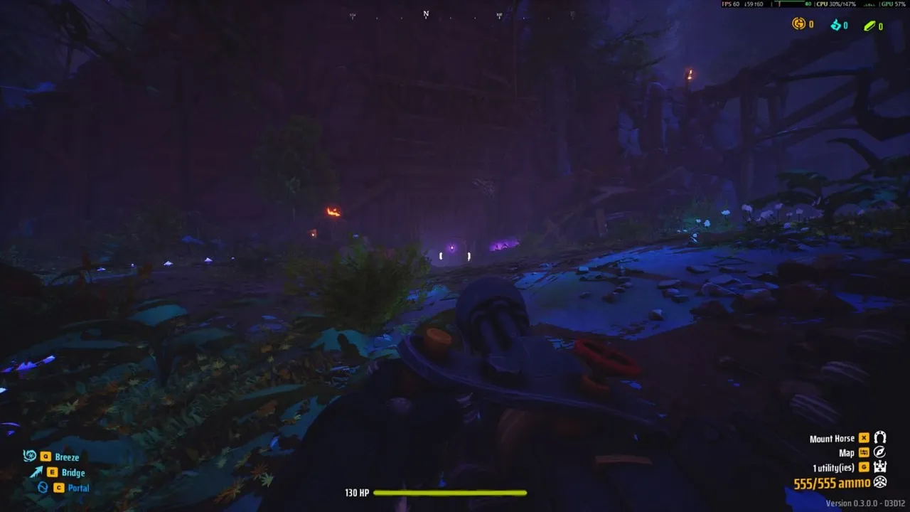 Far Far West player exploring a dark cave entrance for lantern flames
