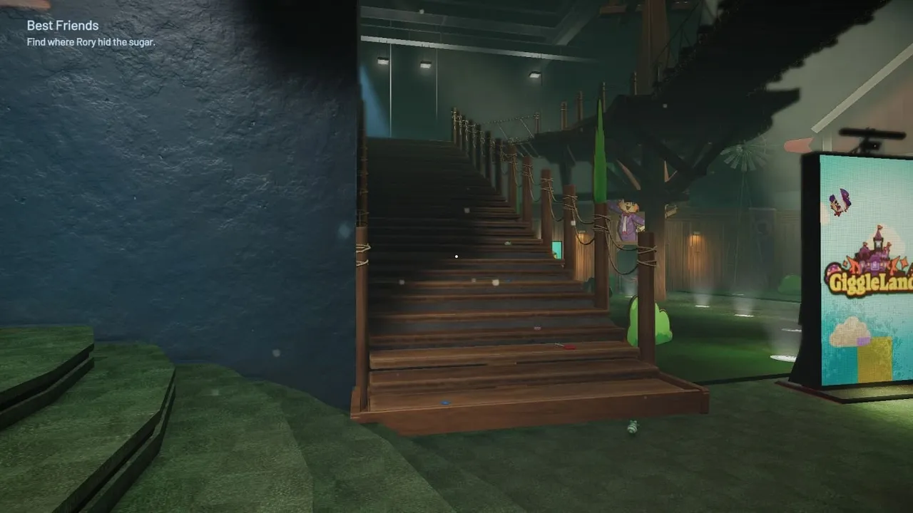 Giggleland Container 1 Sugar location at the top of the wooden stairs