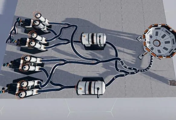 Moon Sweepers dust conveyors connected with elevated paths using mouse controls.