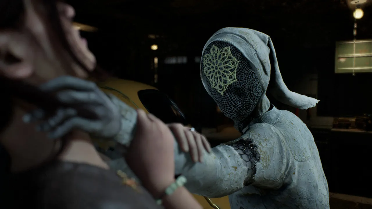 Remothered: Red Nun's Legacy Now that you have escaped the pit, it is time to investigate the area. Head left in the room and run into the door to open it. On the north side, you will find an interactable object marked with a search symbol. Interact with it, and a cutscene will commence. screenshot