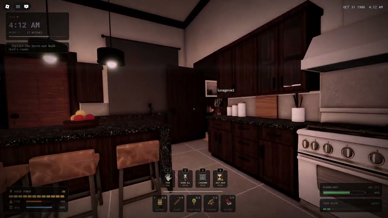 It Wants In All Nights showing the tall creature crawling across the ceiling