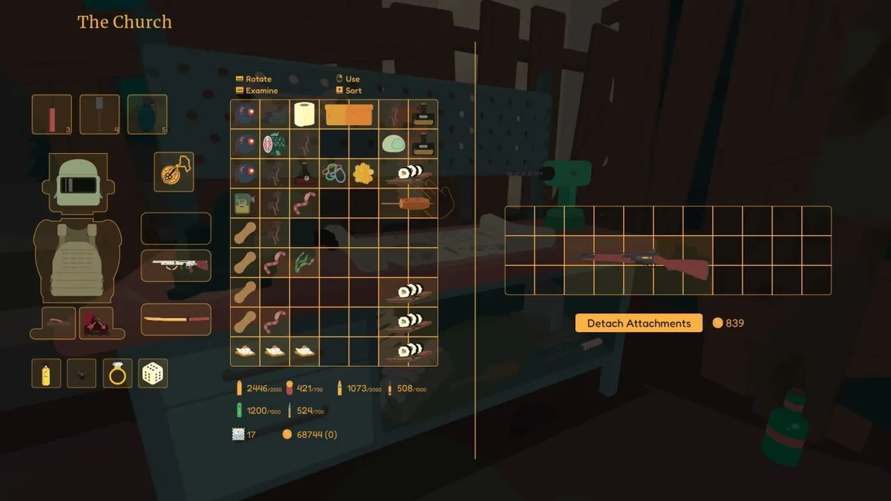 SULFUR inventory screen showing a weapon placed in the workbench for modification