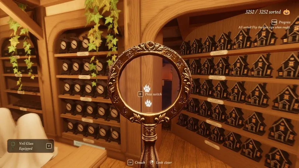 Tidy Up the Halloween Shop secret room switch behind the shelves